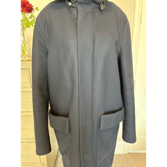 COS | Navy Blue Wool Blend Hooded Parka Coat | 38R - Picture 4 of 14